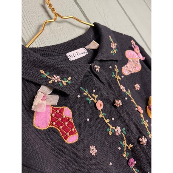 Vintage B.P. Design Embellished Christmas Stocking Cardigan – Women’s XL - Picture 7 of 8